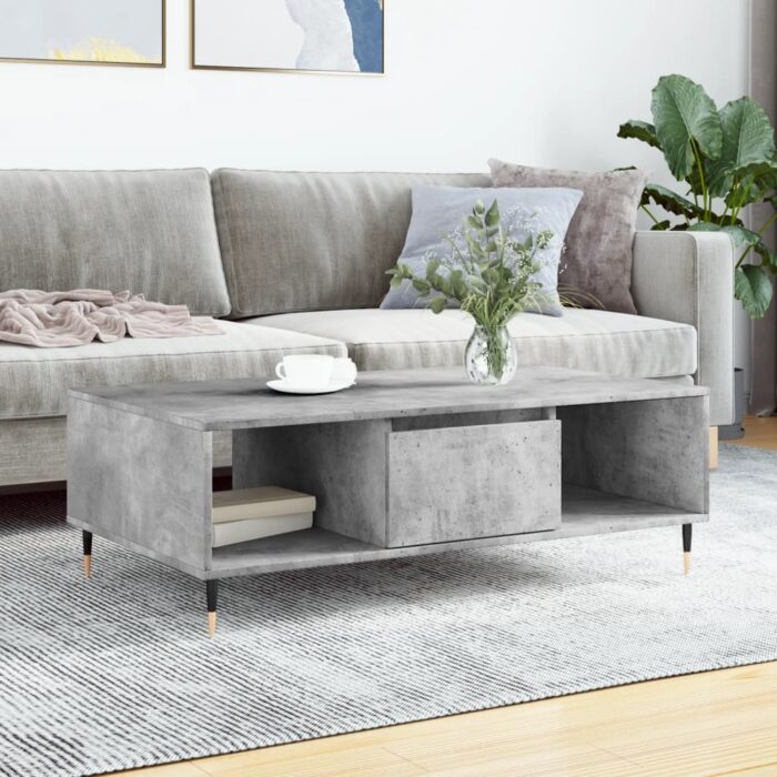 Table basse gris béton 104x60x35 cm bois d'ingénierie – Image 1