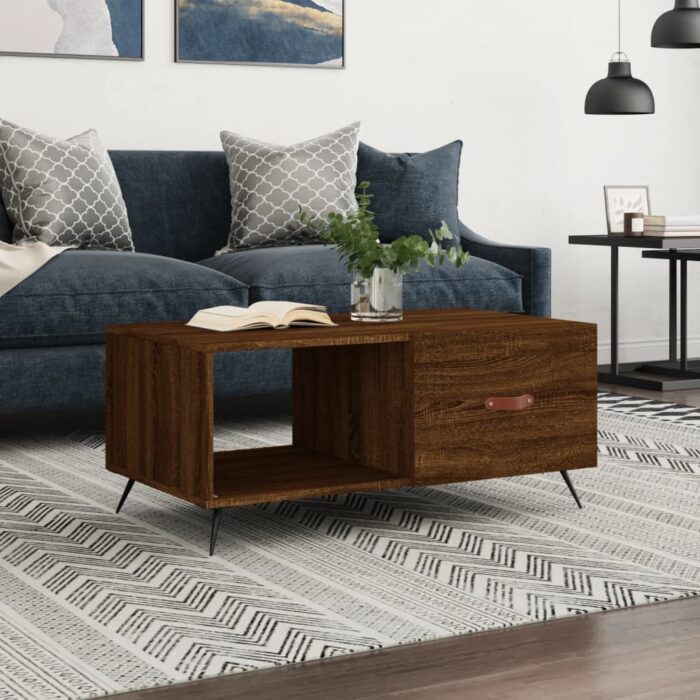 Table basse chêne marron 90x50x40 cm bois d'ingénierie – Image 1