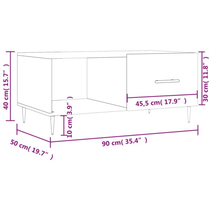 Table basse noir 90x50x40 cm bois d'ingénierie – Image 11