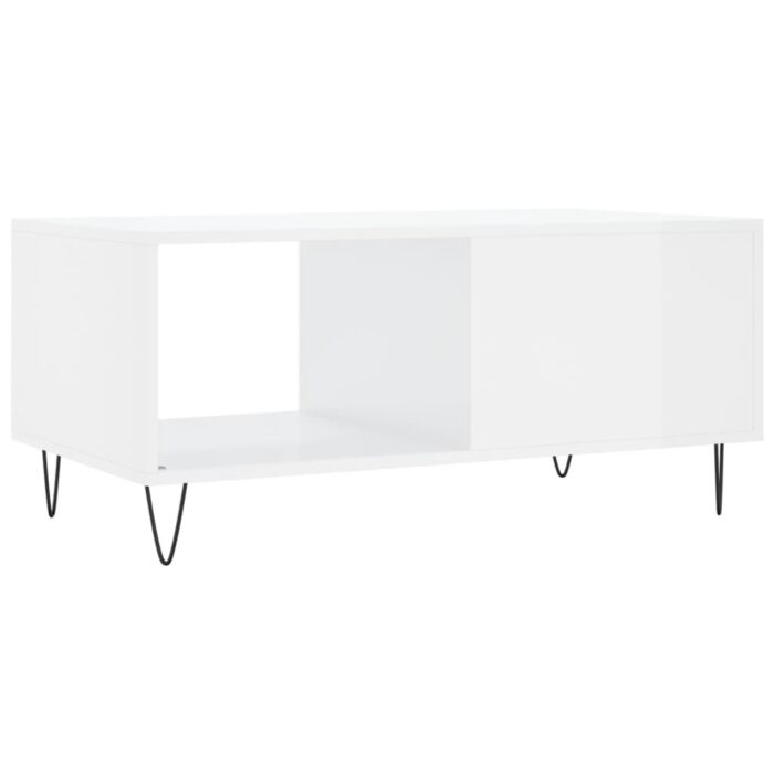 Table basse Blanc brillant 90x50x40 cm Bois d'ingénierie – Image 6