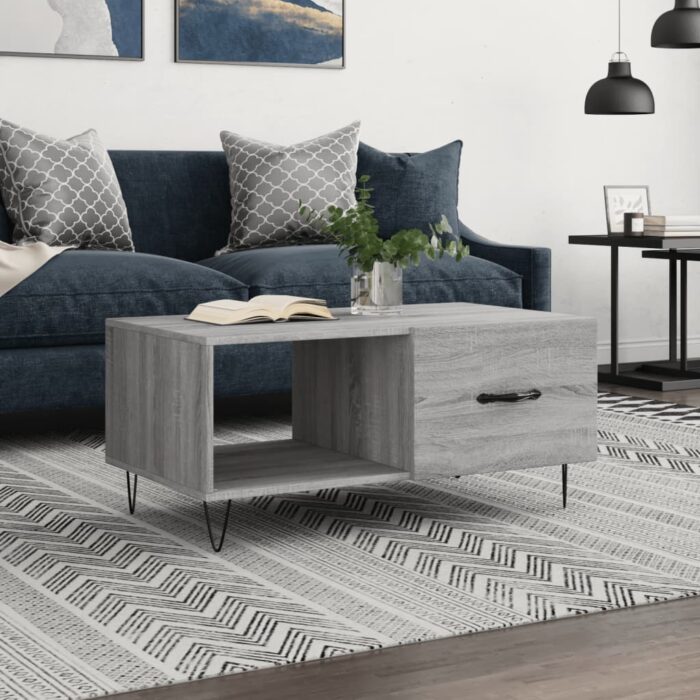 Table basse sonoma gris 90x50x40 cm bois d'ingénierie – Image 1