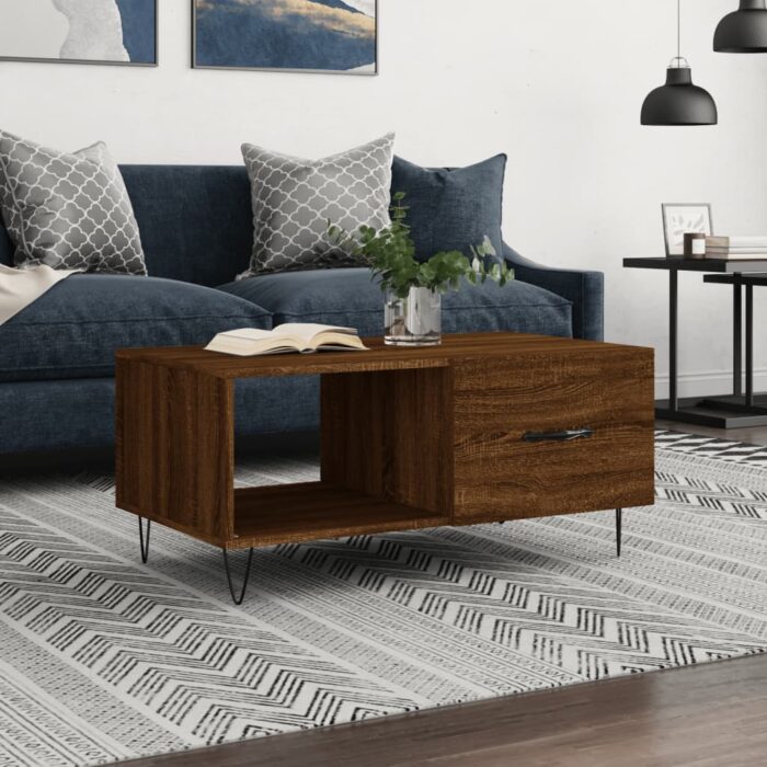 Table basse chêne marron 90x50x40 cm bois d'ingénierie – Image 1