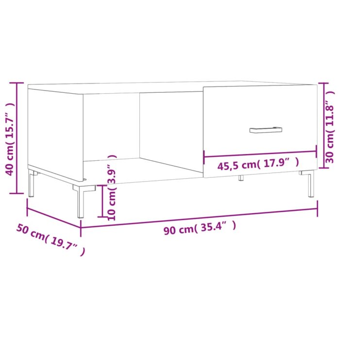 Table basse noir 90x50x40 cm bois d'ingénierie – Image 11