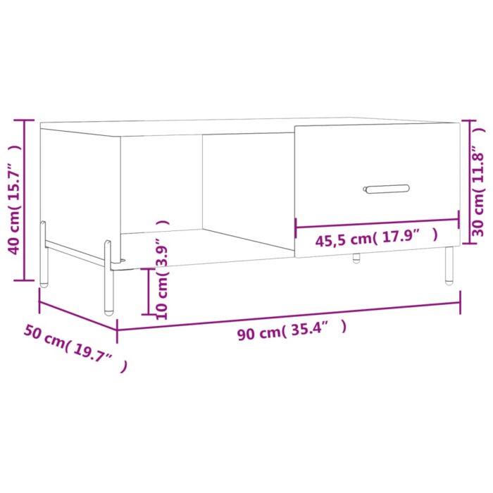 Table basse noir 90x50x40 cm bois d'ingénierie – Image 11