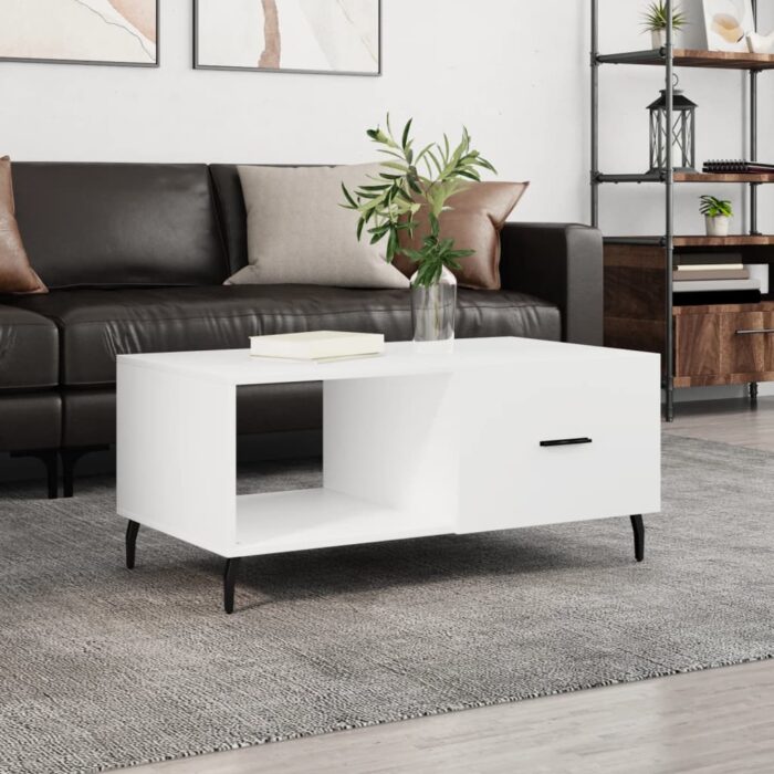 Table basse blanc 90x50x40 cm bois d'ingénierie – Image 1