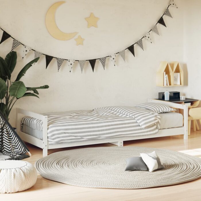 Cadre de lit pour enfants blanc 90x190 cm bois de pin massif – Image 1