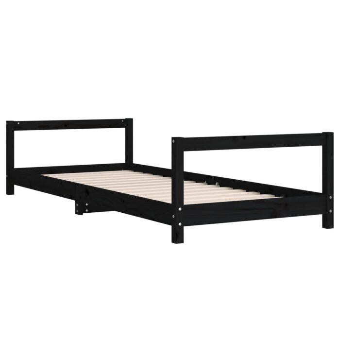 Cadre de lit pour enfants noir 90x190 cm bois de pin massif – Image 4