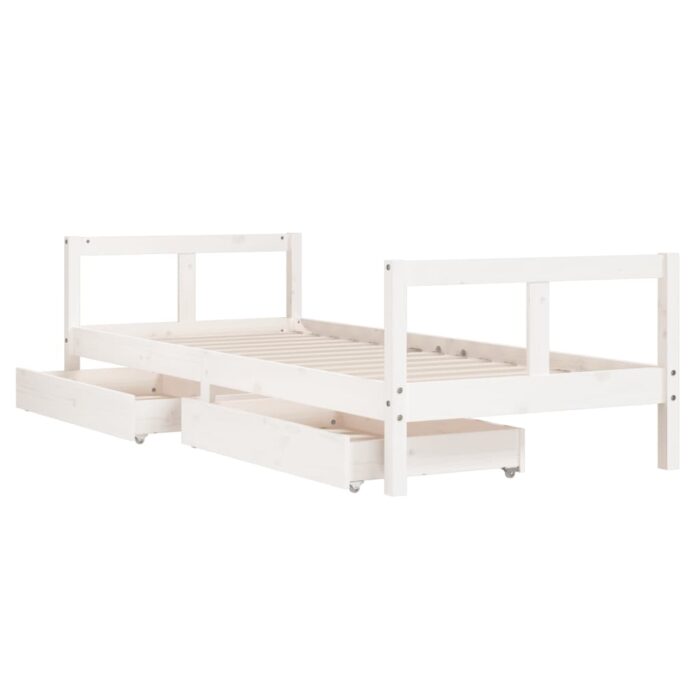 Cadre de lit enfant tiroirs blanc 80x200 cm bois de pin massif – Image 2