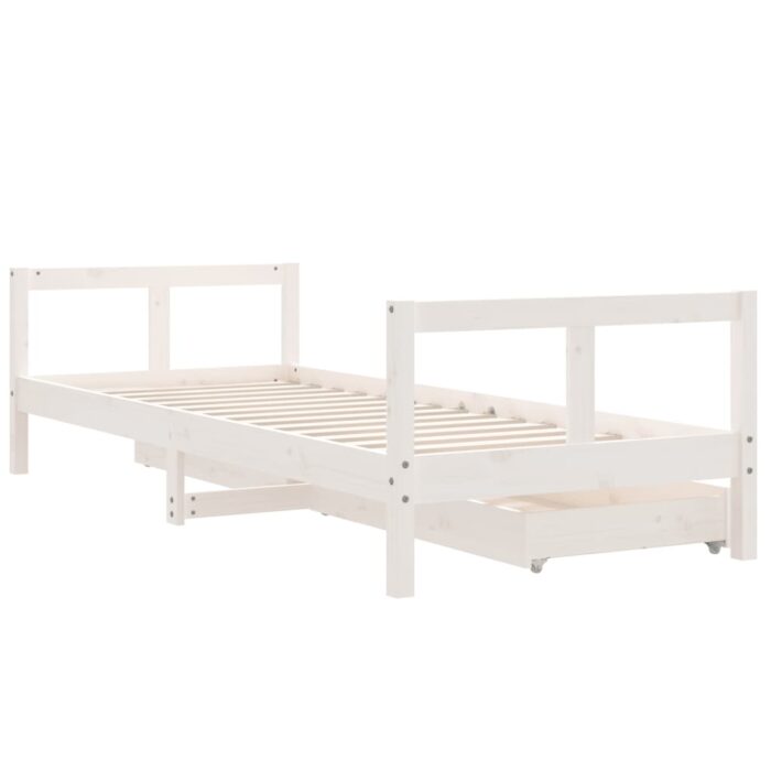 Cadre de lit enfant tiroirs blanc 80x200 cm bois de pin massif – Image 5