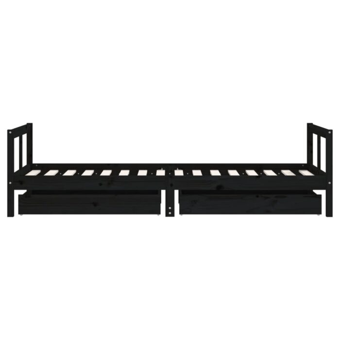 Cadre de lit enfant tiroirs noir 80x200 cm bois de pin massif – Image 4