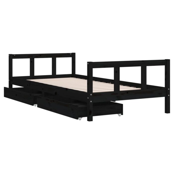 Cadre de lit enfant avec tiroirs noir 90x200 cm bois pin massif – Image 2