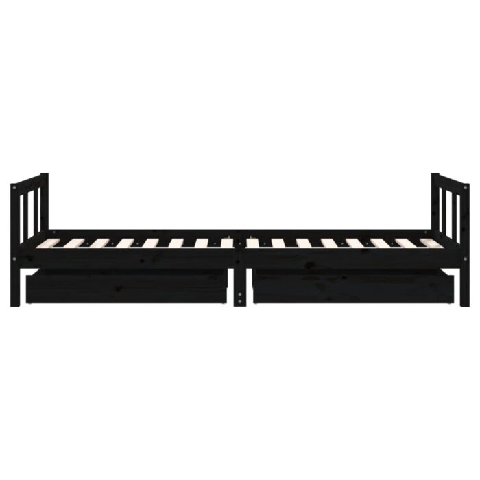 Cadre de lit enfant avec tiroirs noir 90x200 cm bois pin massif – Image 4