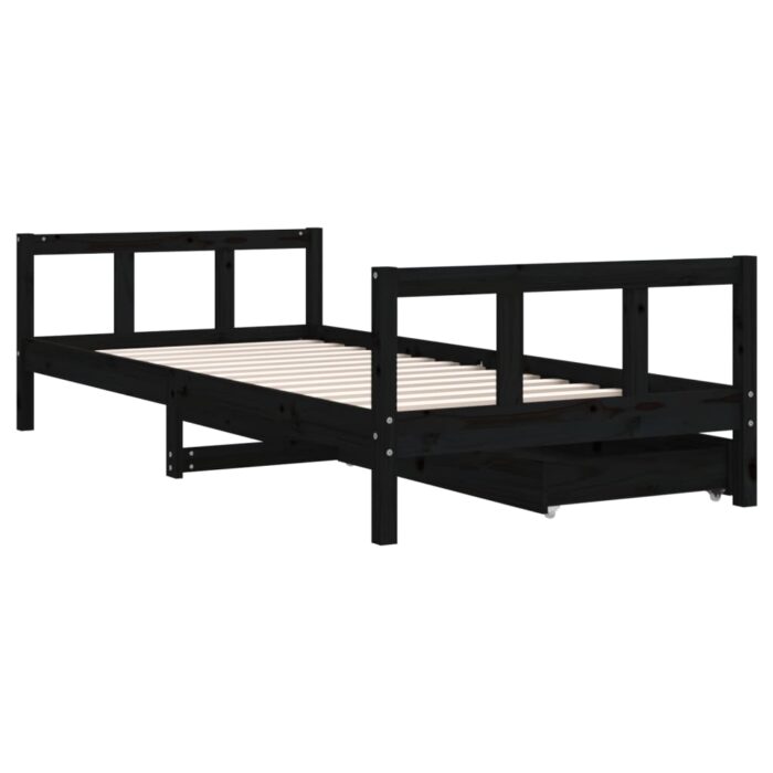 Cadre de lit enfant avec tiroirs noir 90x200 cm bois pin massif – Image 5