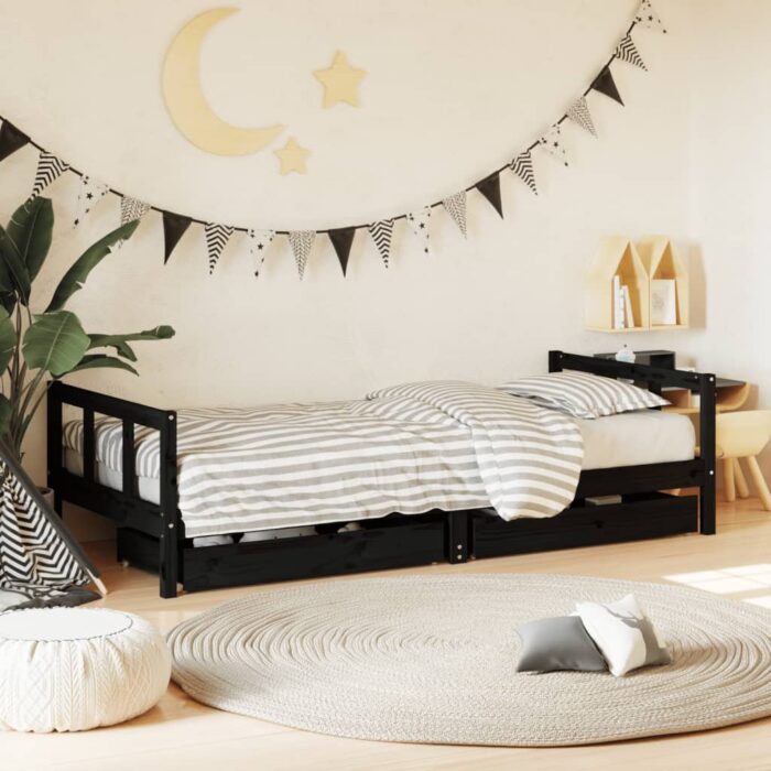 VXL8720845444310_m_en_hd_1.jpg Cadre de lit enfant avec tiroirs noir 90x200 cm bois pin massif – Image 1
