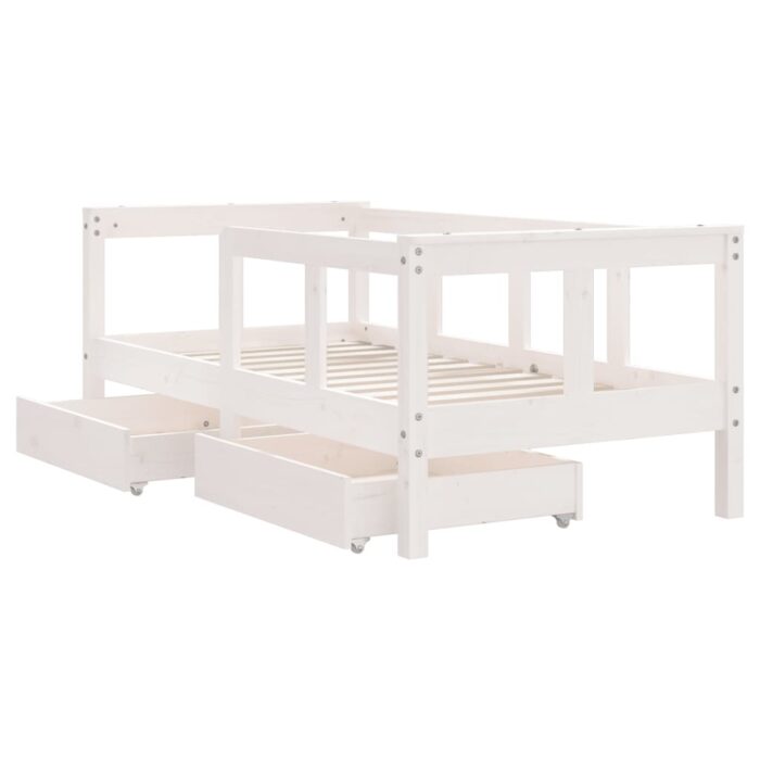 Cadre de lit enfant tiroirs blanc 70x140 cm bois de pin massif – Image 2