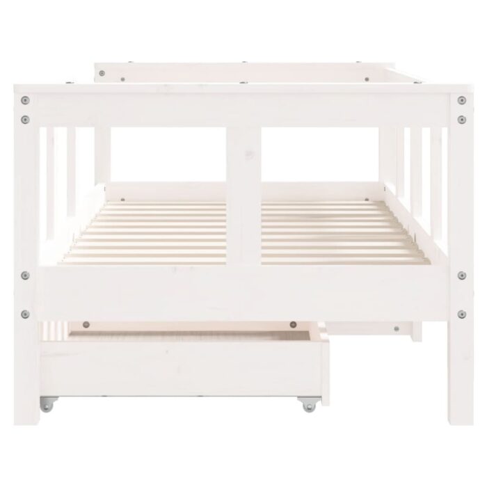 Cadre de lit enfant tiroirs blanc 70x140 cm bois de pin massif – Image 3