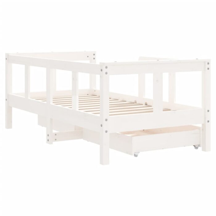 Cadre de lit enfant tiroirs blanc 70x140 cm bois de pin massif – Image 5