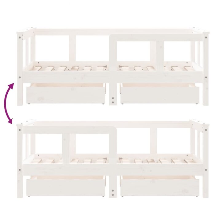 Cadre de lit enfant tiroirs blanc 70x140 cm bois de pin massif – Image 6