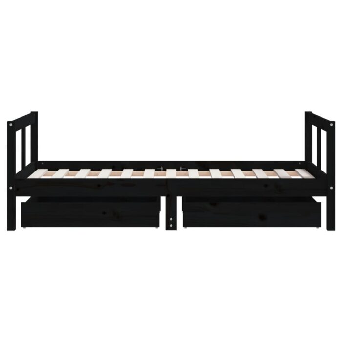 Cadre de lit pour enfant tiroirs noir 80x160 cm bois pin massif – Image 4