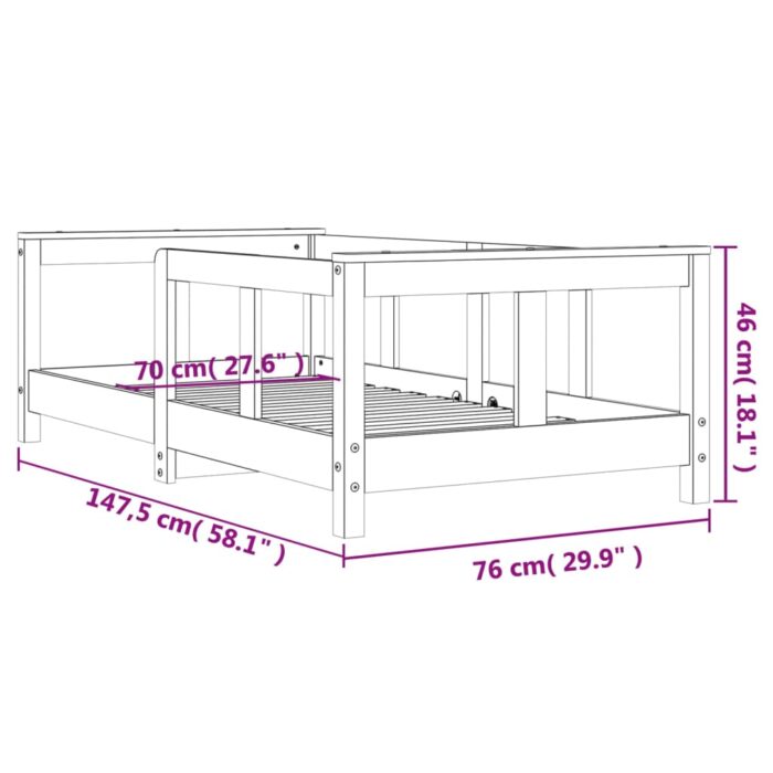 Cadre de lit pour enfant blanc 70x140 cm bois de pin massif – Image 8