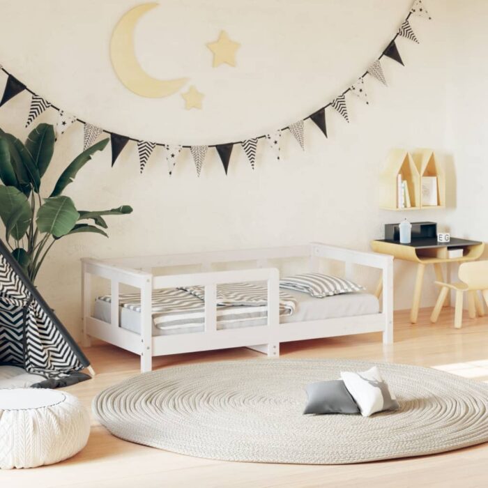 Cadre de lit pour enfant blanc 70x140 cm bois de pin massif – Image 1