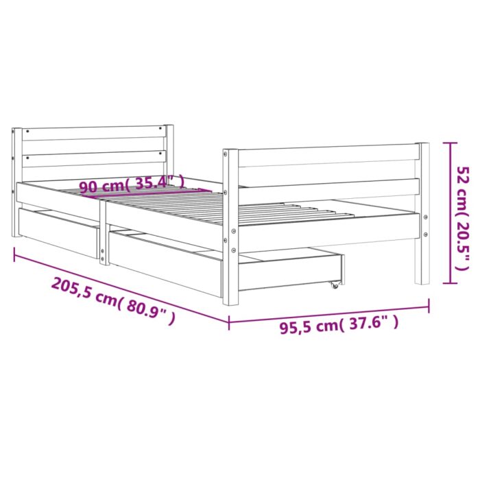 Cadre de lit enfant avec tiroirs 90x200 cm bois de pin massif – Image 8