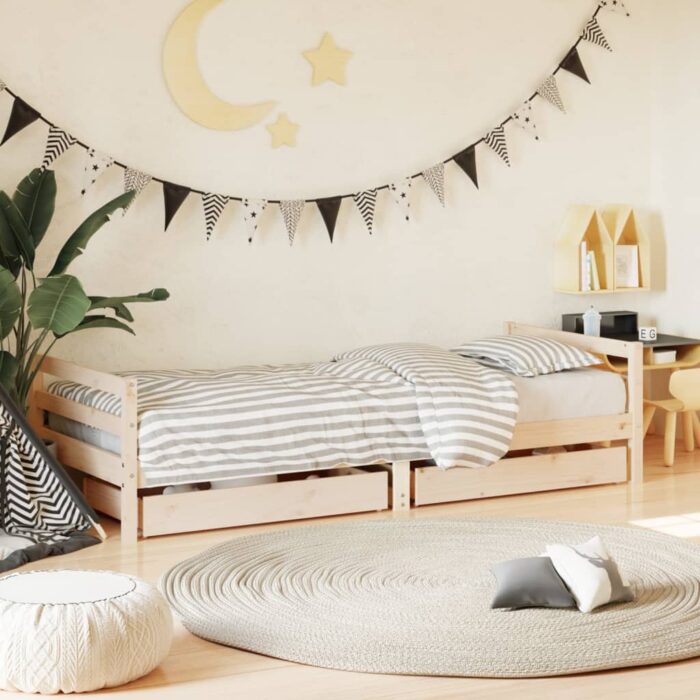 Cadre de lit enfant avec tiroirs 90x200 cm bois de pin massif – Image 1