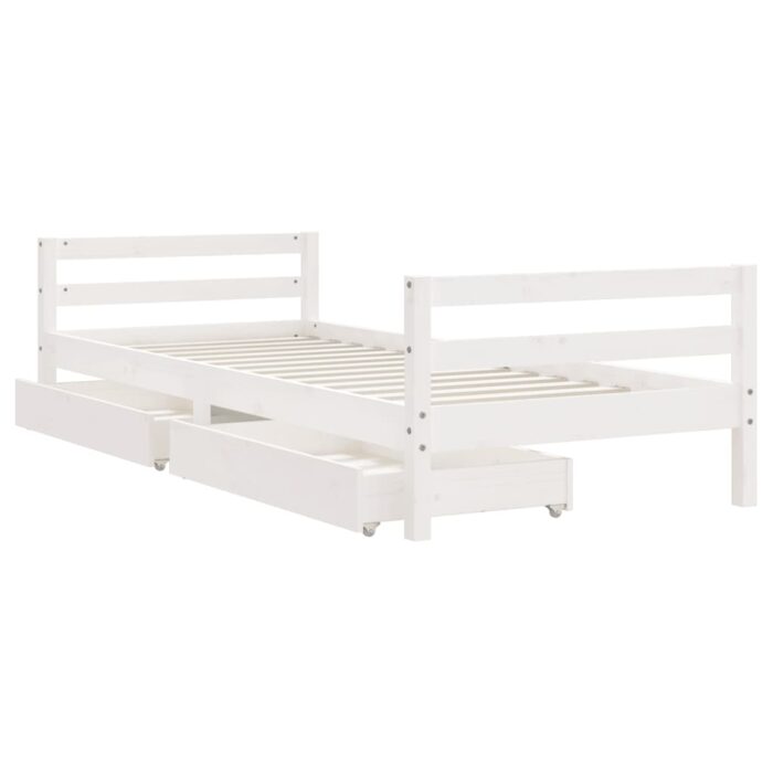 Cadre de lit enfant tiroirs blanc 90x200 cm bois de pin massif – Image 2
