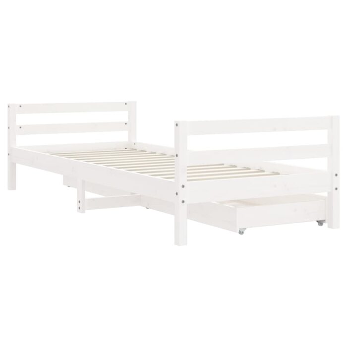 Cadre de lit enfant tiroirs blanc 90x200 cm bois de pin massif – Image 5