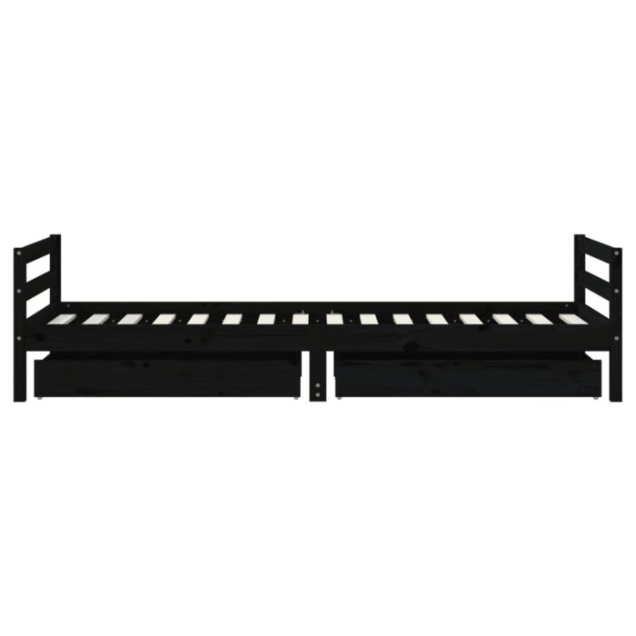 Cadre de lit enfant avec tiroirs noir 90x200 cm bois pin massif – Image 3