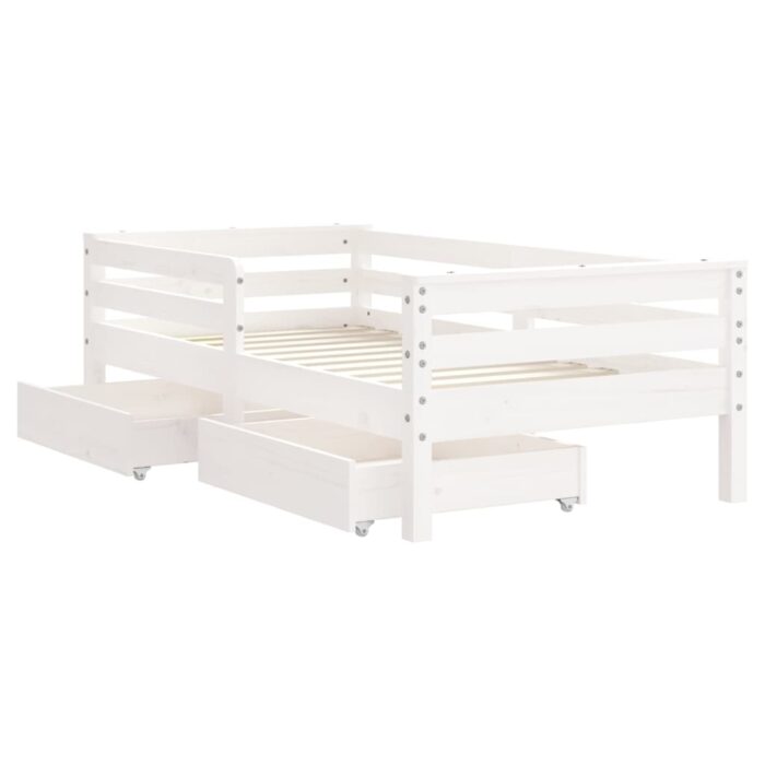 Cadre de lit enfant tiroirs blanc 70x140 cm bois de pin massif – Image 2