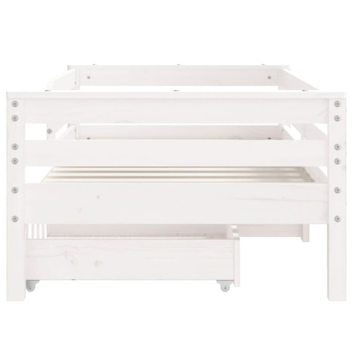 Cadre de lit enfant tiroirs blanc 70x140 cm bois de pin massif – Image 3
