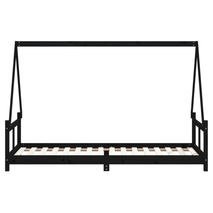 Cadre de lit pour enfants noir 80x200 cm bois de pin massif – Image 3
