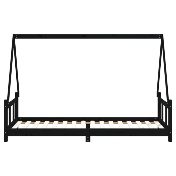 Cadre de lit pour enfants noir 90x200 cm bois de pin massif – Image 3