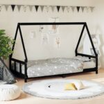Cadre de lit pour enfants noir 90x200 cm bois de pin massif
