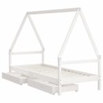 Cadre de lit enfant tiroirs blanc 90x200 cm bois de pin massif – Image 2