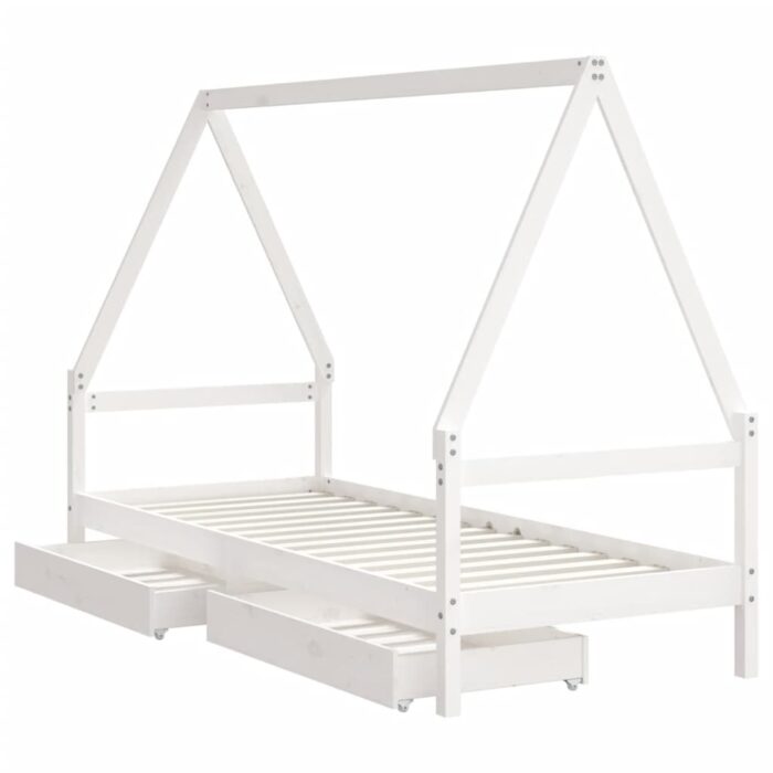 Cadre de lit enfant tiroirs blanc 90x200 cm bois de pin massif – Image 2