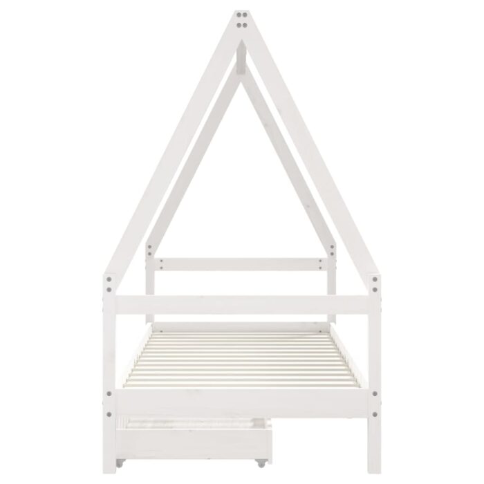 Cadre de lit enfant tiroirs blanc 90x200 cm bois de pin massif – Image 3