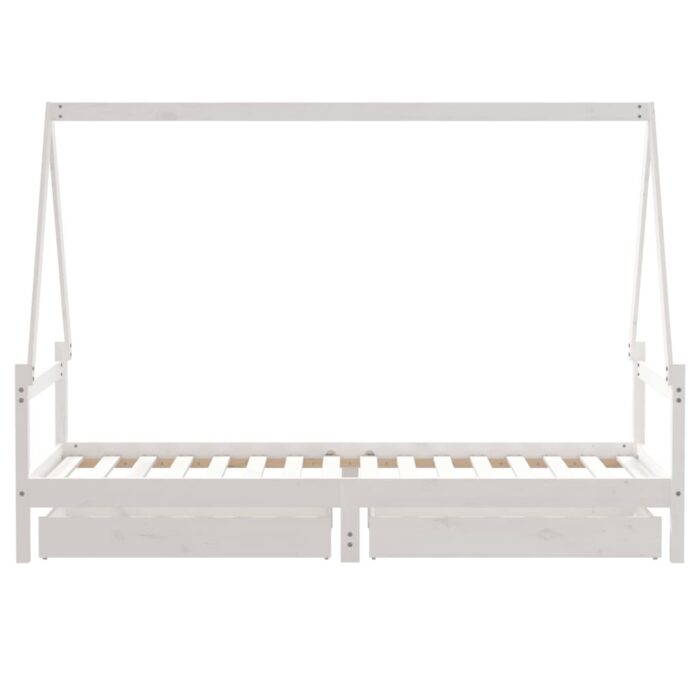 Cadre de lit enfant tiroirs blanc 90x200 cm bois de pin massif – Image 4