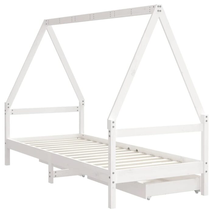 Cadre de lit enfant tiroirs blanc 90x200 cm bois de pin massif – Image 5