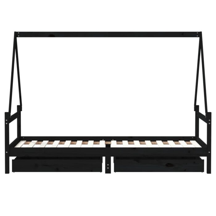 Cadre de lit enfant avec tiroirs noir 90x200 cm bois pin massif – Image 4