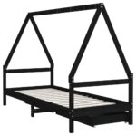 Cadre de lit enfant avec tiroirs noir 90x200 cm bois pin massif – Image 5