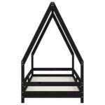Cadre de lit pour enfants noir 80x200 cm bois de pin massif – Image 2