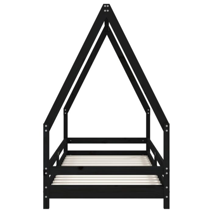 Cadre de lit pour enfants noir 80x200 cm bois de pin massif – Image 2