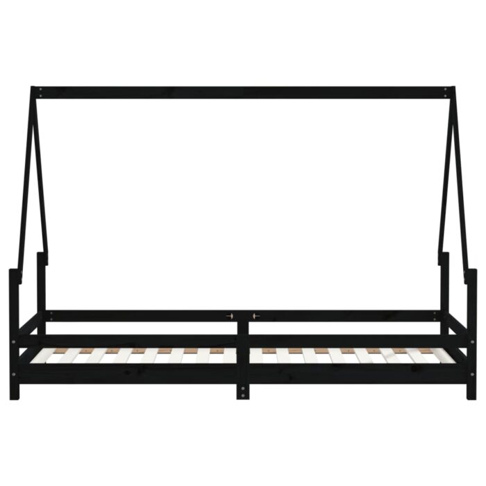Cadre de lit pour enfants noir 80x200 cm bois de pin massif – Image 3