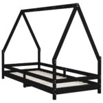 Cadre de lit pour enfants noir 80x200 cm bois de pin massif – Image 4