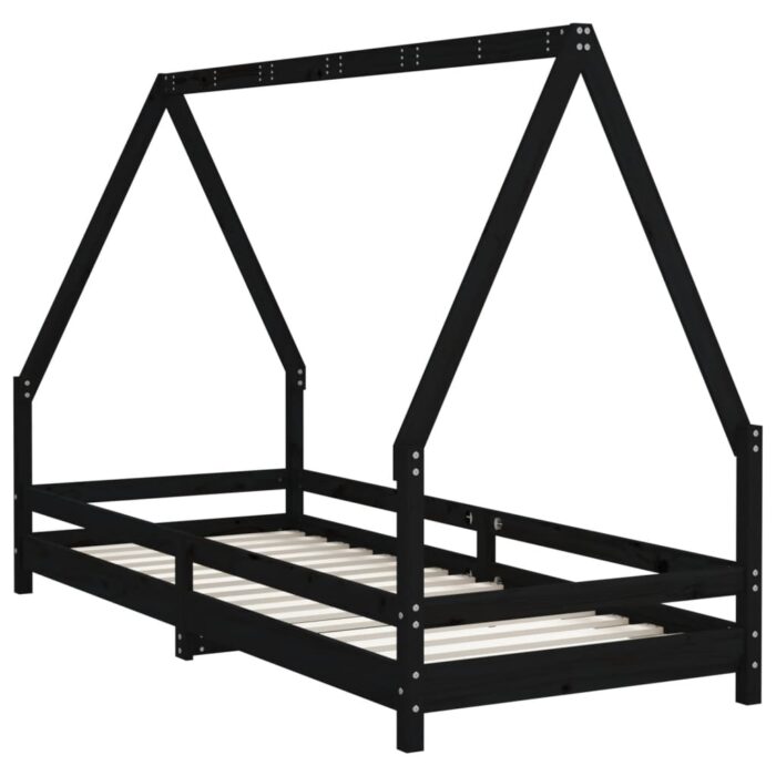 Cadre de lit pour enfants noir 80x200 cm bois de pin massif – Image 4