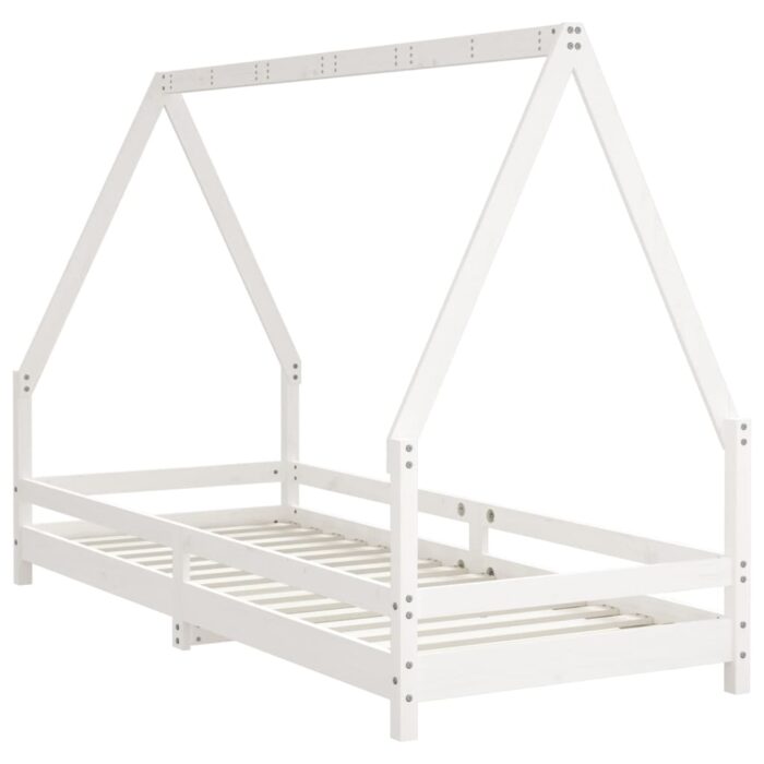 Cadre de lit pour enfants blanc 90x200 cm bois de pin massif – Image 4