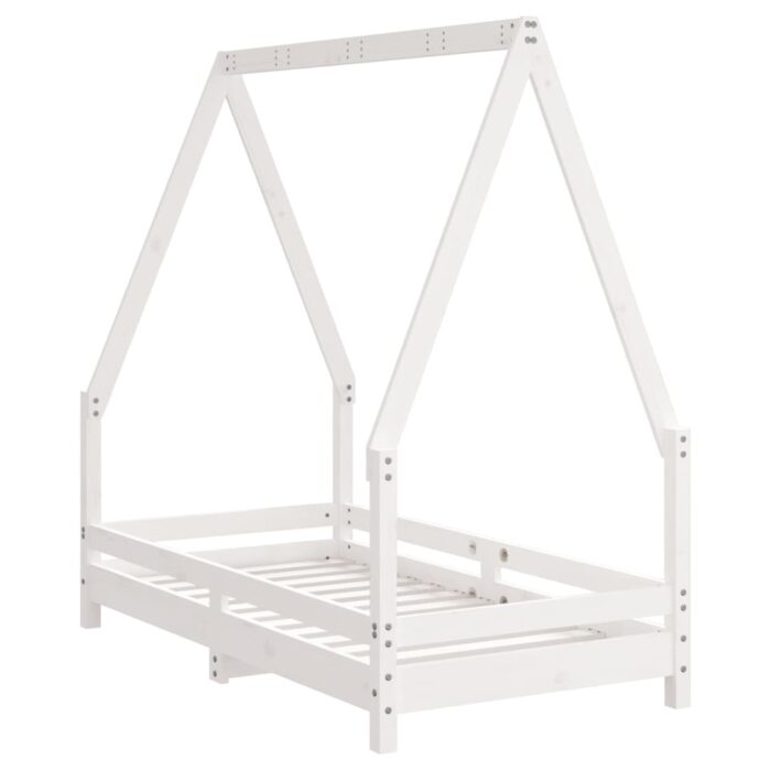 Cadre de lit pour enfant blanc 70x140 cm bois de pin massif – Image 4
