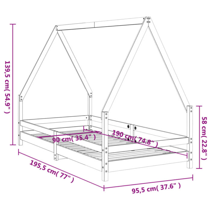 Cadre de lit pour enfants blanc 90x190 cm bois de pin massif – Image 7